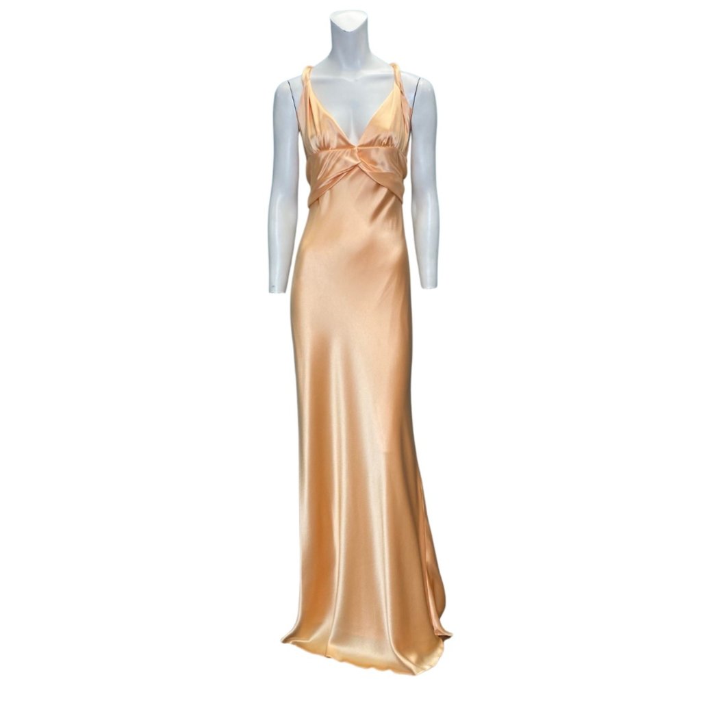 Issue New York Satin Twist Strap V-Neck Gown Yellow Size 10 Nwt